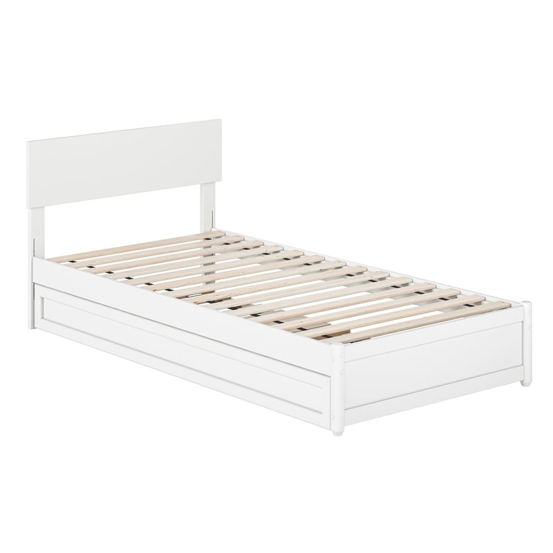 Wesley Twin XL Wood Platform Bed with Panel Footboard & Twin XL Trundle in White