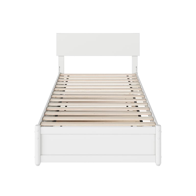 Wesley Twin XL Wood Platform Bed with Panel Footboard & Twin XL Trundle in White