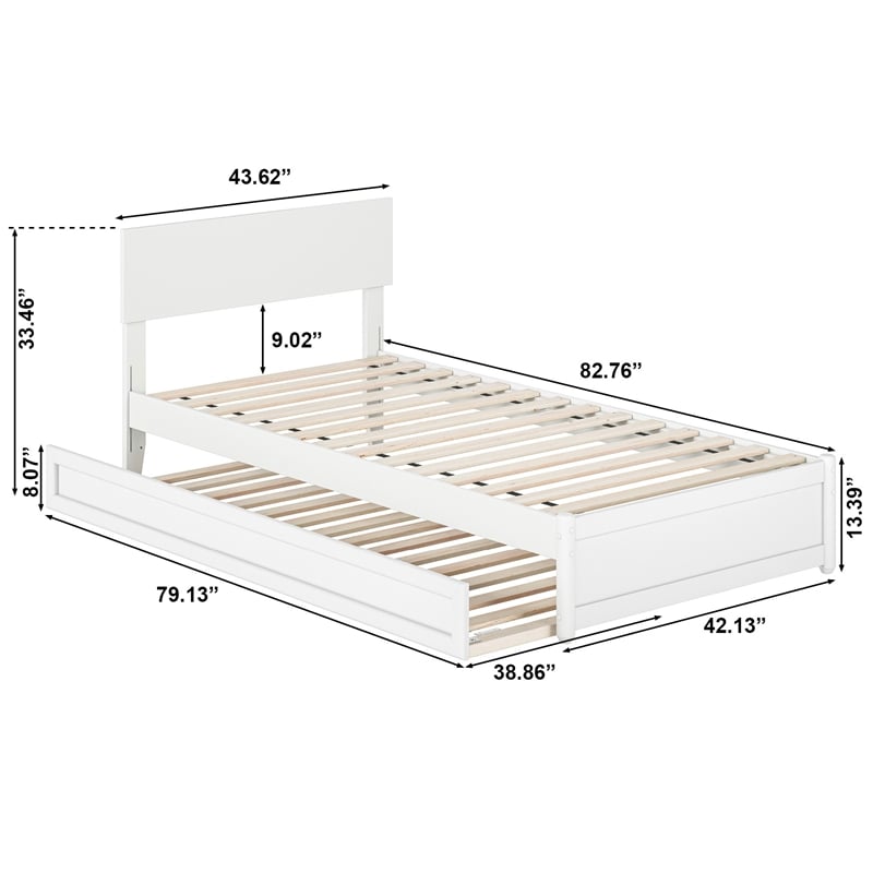 Wesley Twin XL Wood Platform Bed with Panel Footboard & Twin XL Trundle in White