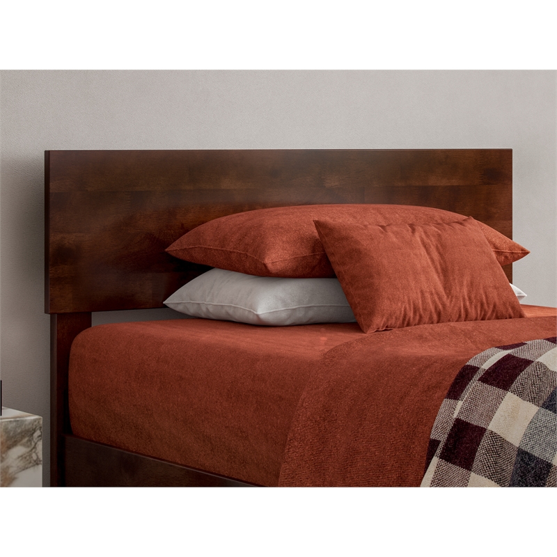 Wesley Twin XL Wood Platform Bed with Panel Footboard & Twin XL Trundle in Walnut