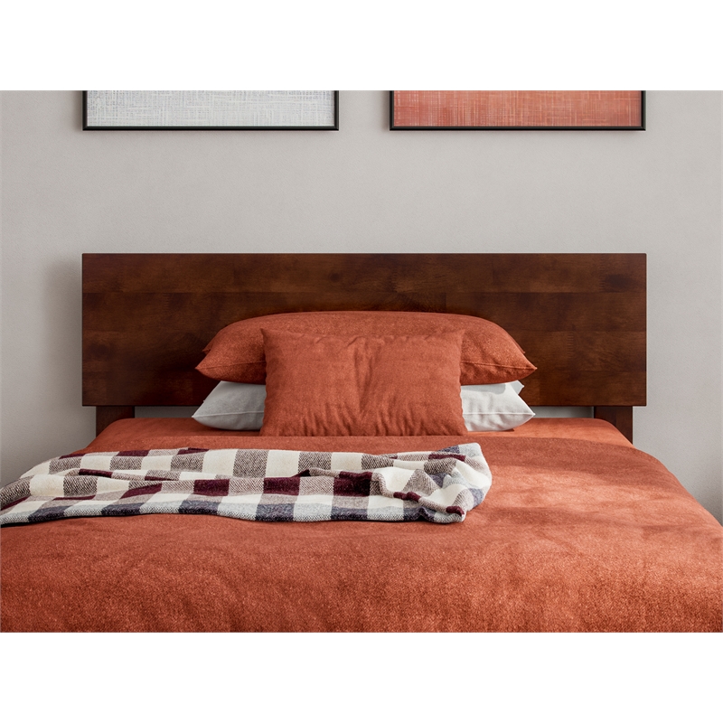 Wesley Twin XL Wood Platform Bed with Panel Footboard & Twin XL Trundle in Walnut