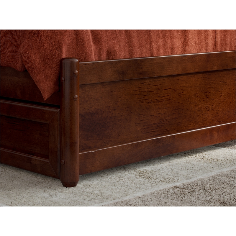 Wesley Twin XL Wood Platform Bed with Panel Footboard & Twin XL Trundle in Walnut