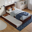 Wesley Twin XL Wood Platform Bed with Panel Footboard & Twin XL Trundle in Walnut