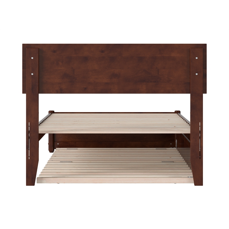 Wesley Twin XL Wood Platform Bed with Panel Footboard & Twin XL Trundle in Walnut