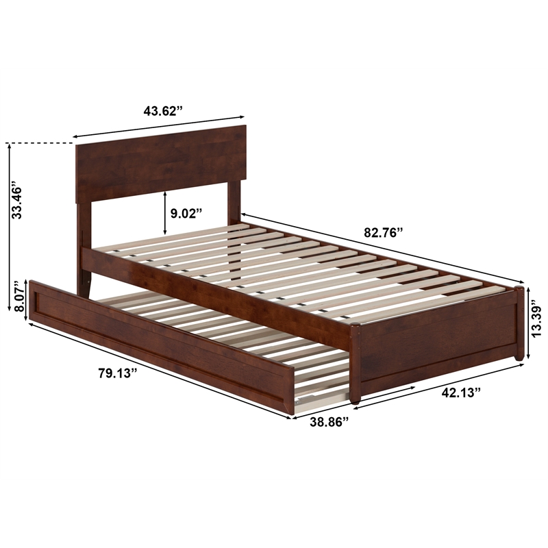Wesley Twin XL Wood Platform Bed with Panel Footboard & Twin XL Trundle in Walnut