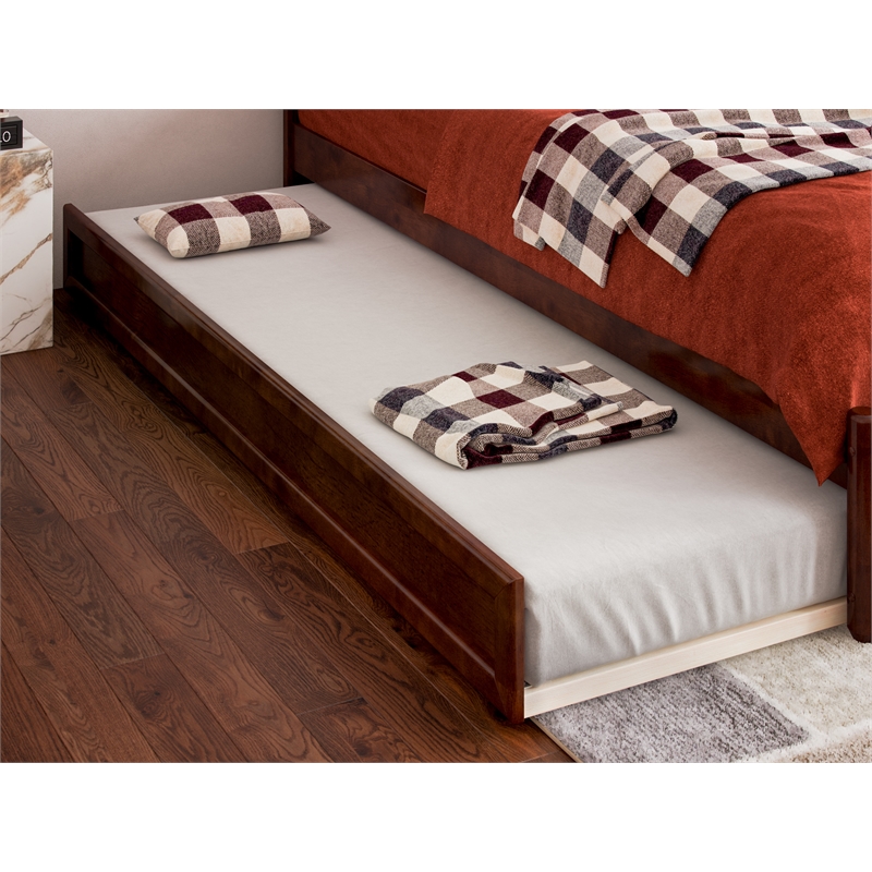 Wesley Twin XL Wood Platform Bed with Panel Footboard & Twin XL Trundle in Walnut