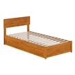 Wesley Twin XL Platform Bed with Panel Footboard & TXL Trundle in Light Toffee