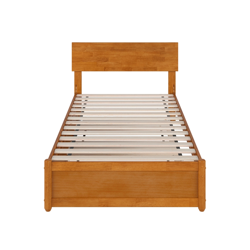 Wesley Twin XL Platform Bed with Panel Footboard & TXL Trundle in Light Toffee