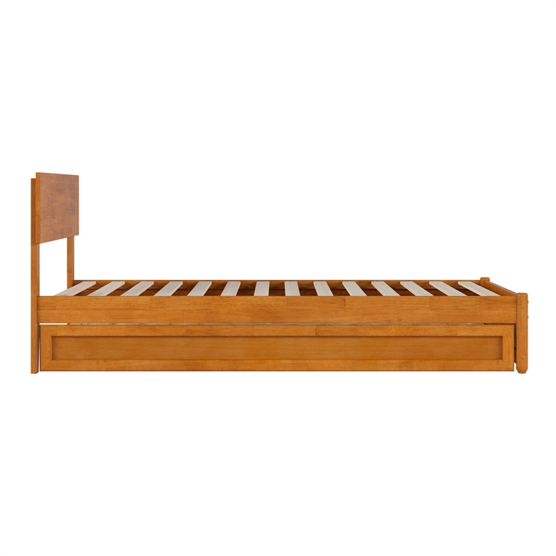 Wesley Twin XL Platform Bed with Panel Footboard & TXL Trundle in Light Toffee