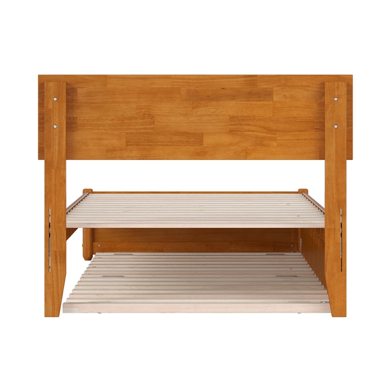 Wesley Twin XL Platform Bed with Panel Footboard & TXL Trundle in Light Toffee