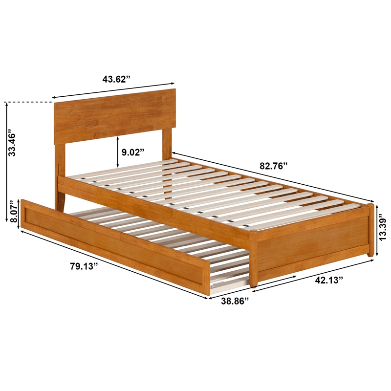 Wesley Twin XL Platform Bed with Panel Footboard & TXL Trundle in Light Toffee