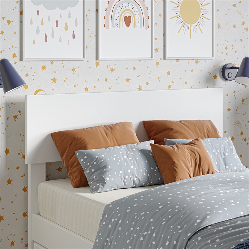 Wesley Twin Wood Platform Bed with Panel Footboard and Twin Trundle in White