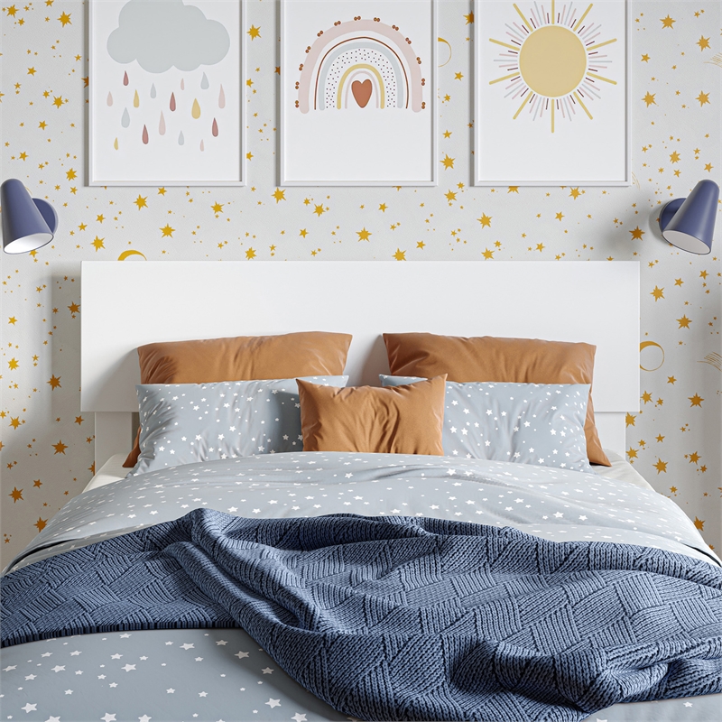 Wesley Twin Wood Platform Bed with Panel Footboard and Twin Trundle in White