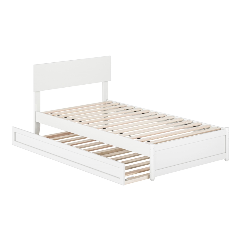 Wesley Twin Wood Platform Bed with Panel Footboard and Twin Trundle in White