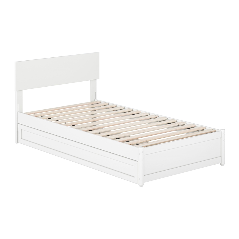 Wesley Twin Wood Platform Bed with Panel Footboard and Twin Trundle in White