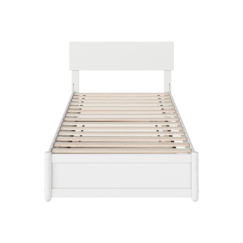 Wesley Twin Wood Platform Bed with Panel Footboard and Twin Trundle in White