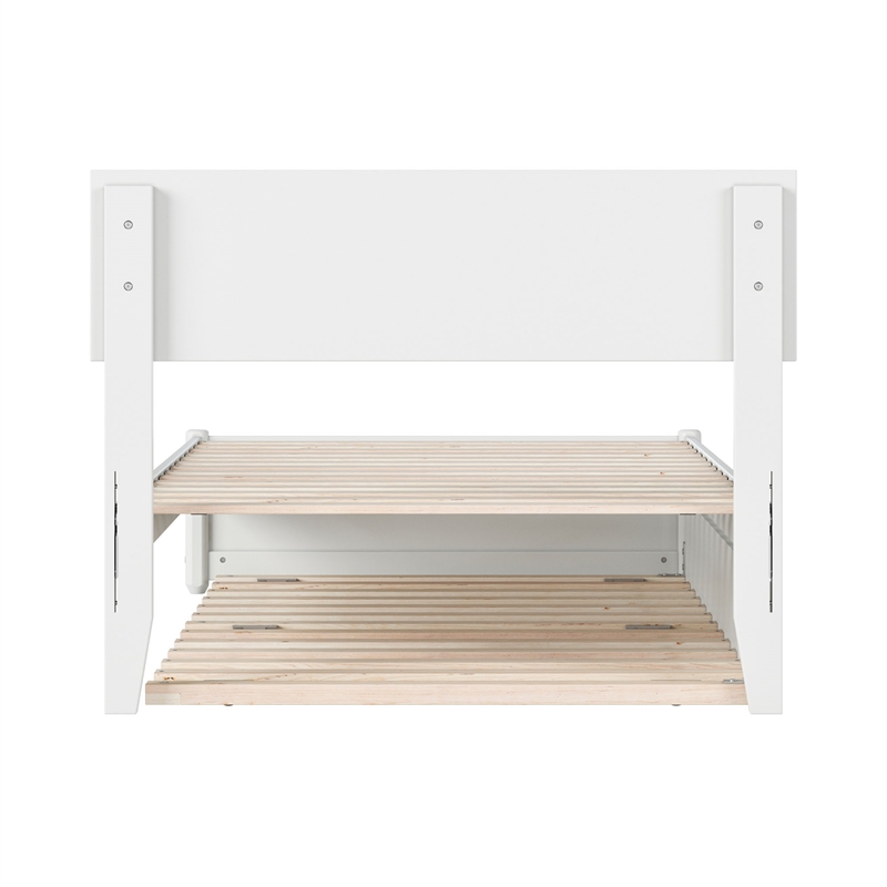 Wesley Twin Wood Platform Bed with Panel Footboard and Twin Trundle in White