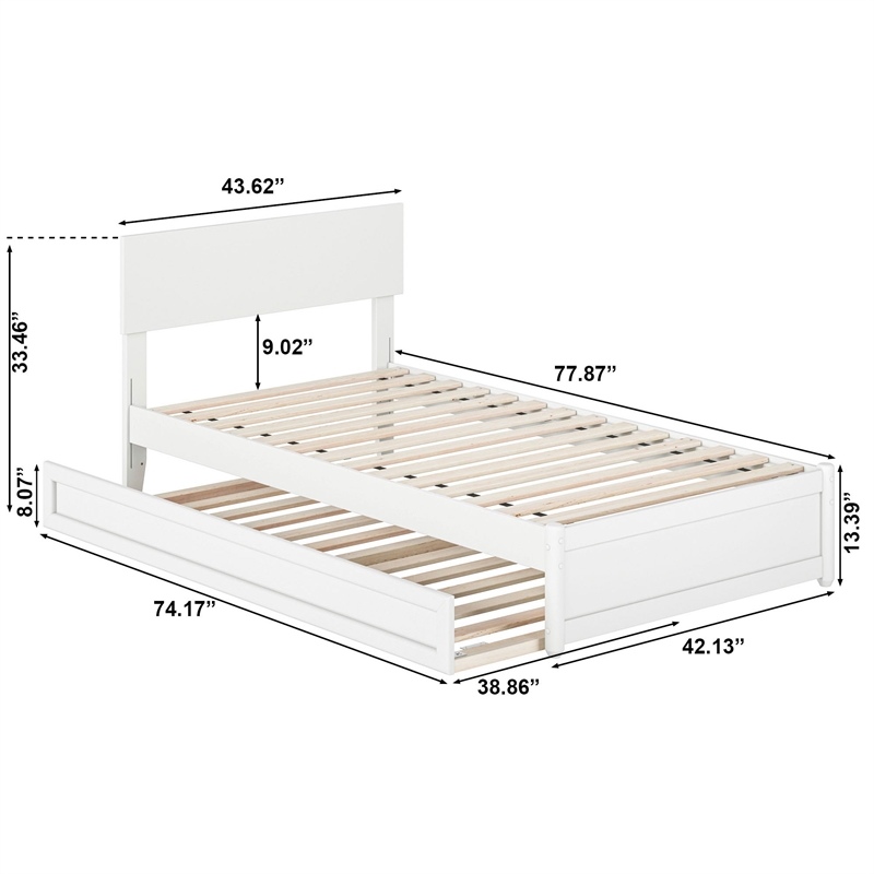 Wesley Twin Wood Platform Bed with Panel Footboard and Twin Trundle in White