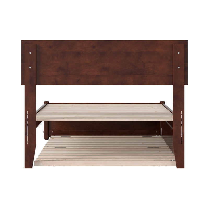 Wesley Twin Wood Platform Bed with Panel Footboard and Twin Trundle in Walnut