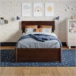 Wesley Twin Wood Platform Bed with Panel Footboard and Twin Trundle in Walnut