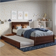 Wesley Twin Wood Platform Bed with Panel Footboard and Twin Trundle in Walnut