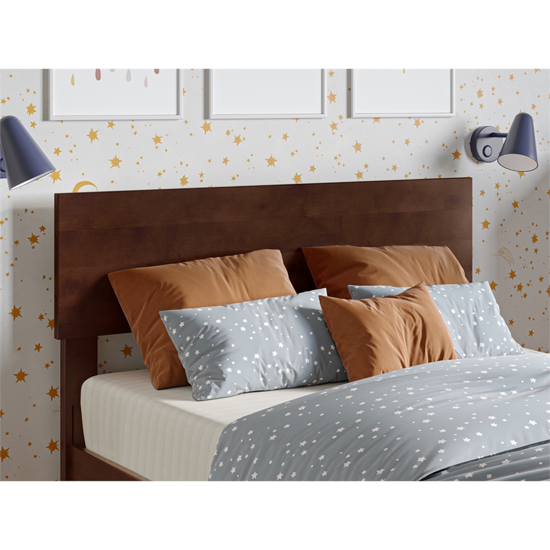 Wesley Twin Wood Platform Bed with Panel Footboard and Twin Trundle in Walnut