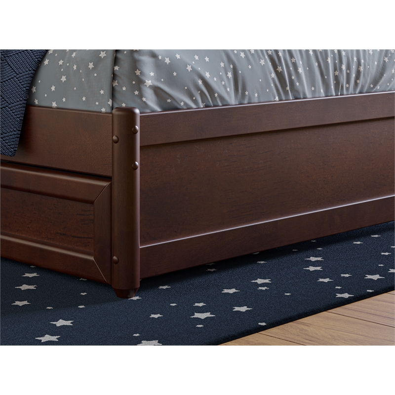 Wesley Twin Wood Platform Bed with Panel Footboard and Twin Trundle in Walnut