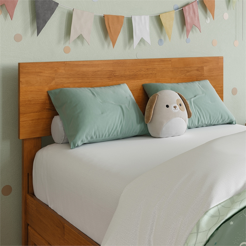 Wesley Twin Platform Bed with Panel Footboard & Twin Trundle in Light Toffee