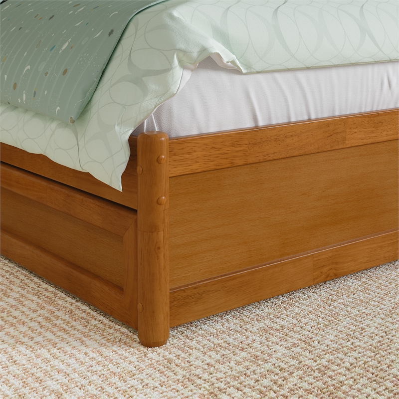 Wesley Twin Platform Bed with Panel Footboard & Twin Trundle in Light Toffee
