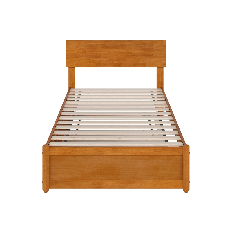 Wesley Twin Platform Bed with Panel Footboard & Twin Trundle in Light Toffee