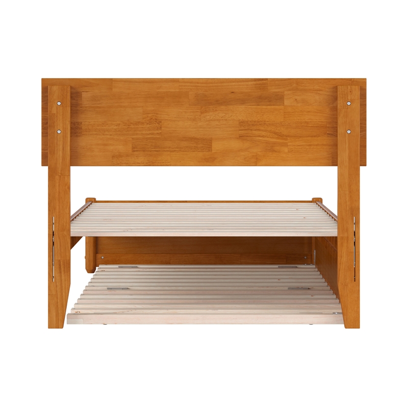 Wesley Twin Platform Bed with Panel Footboard & Twin Trundle in Light Toffee