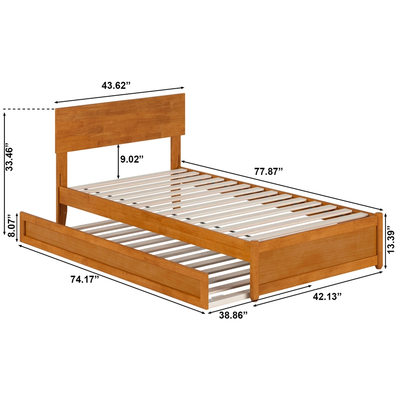 Wesley Twin Platform Bed with Panel Footboard & Twin Trundle in Light Toffee