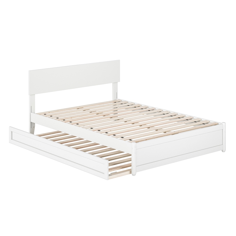 Wesley Full Wood Platform Bed with Panel Footboard and Twin Trundle in White