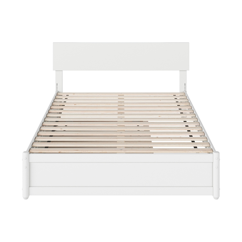 Wesley Full Wood Platform Bed with Panel Footboard and Twin Trundle in White