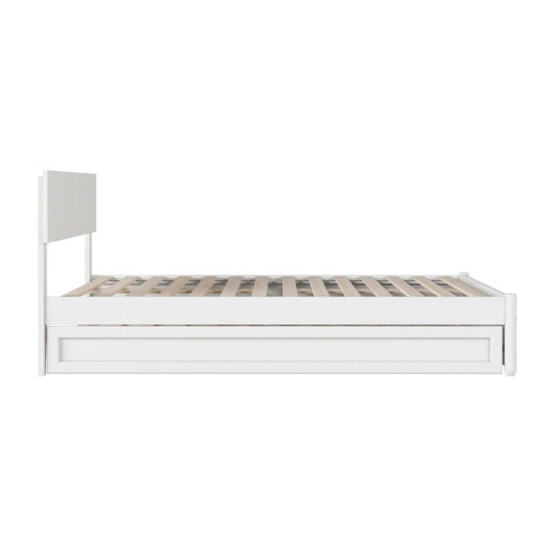 Wesley Full Wood Platform Bed with Panel Footboard and Twin Trundle in White