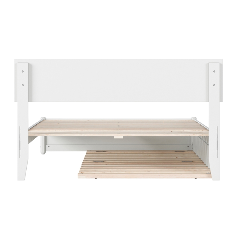 Wesley Full Wood Platform Bed with Panel Footboard and Twin Trundle in White