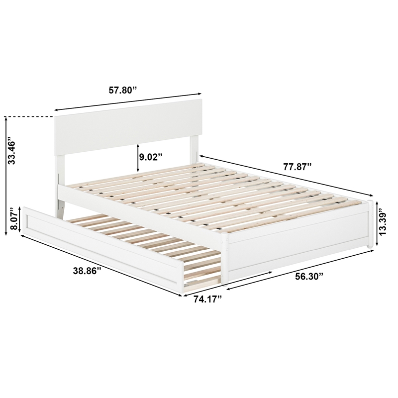 Wesley Full Wood Platform Bed with Panel Footboard and Twin Trundle in White