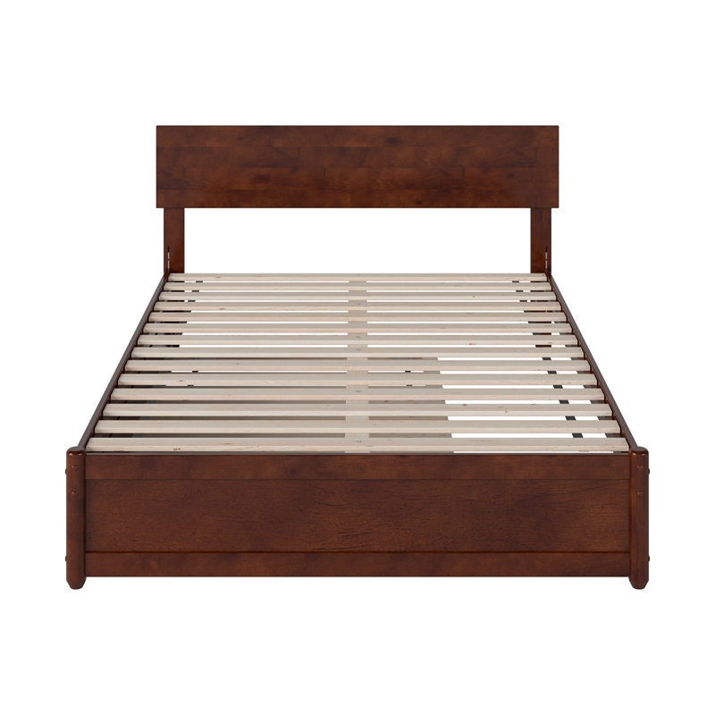Wesley Full Wood Platform Bed with Panel Footboard and Twin Trundle in Walnut