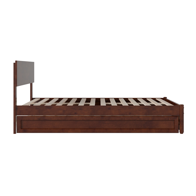 Wesley Full Wood Platform Bed with Panel Footboard and Twin Trundle in Walnut