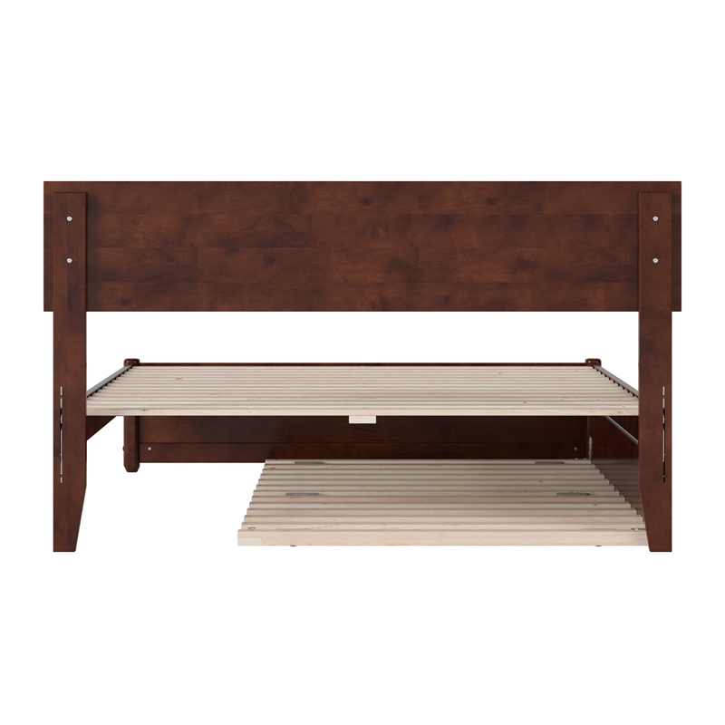 Wesley Full Wood Platform Bed with Panel Footboard and Twin Trundle in Walnut