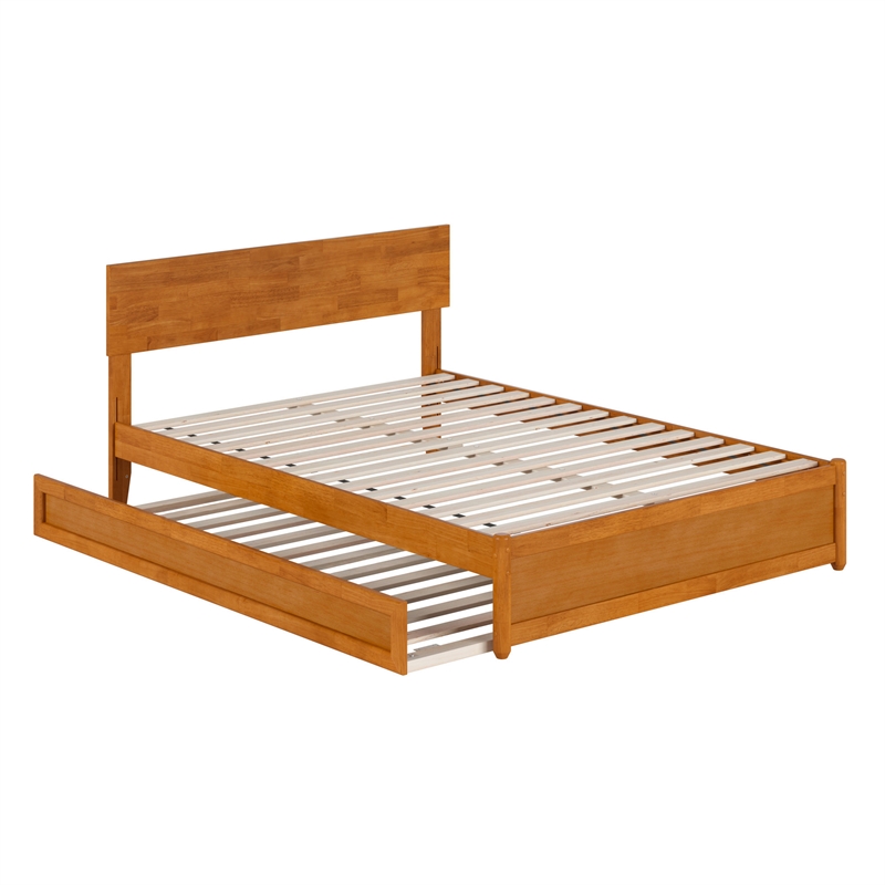 Wesley Full Platform Bed with Panel Footboard & Twin Trundle in Light Toffee