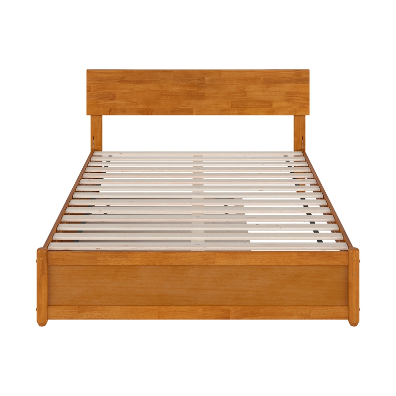 Wesley Full Platform Bed with Panel Footboard & Twin Trundle in Light Toffee