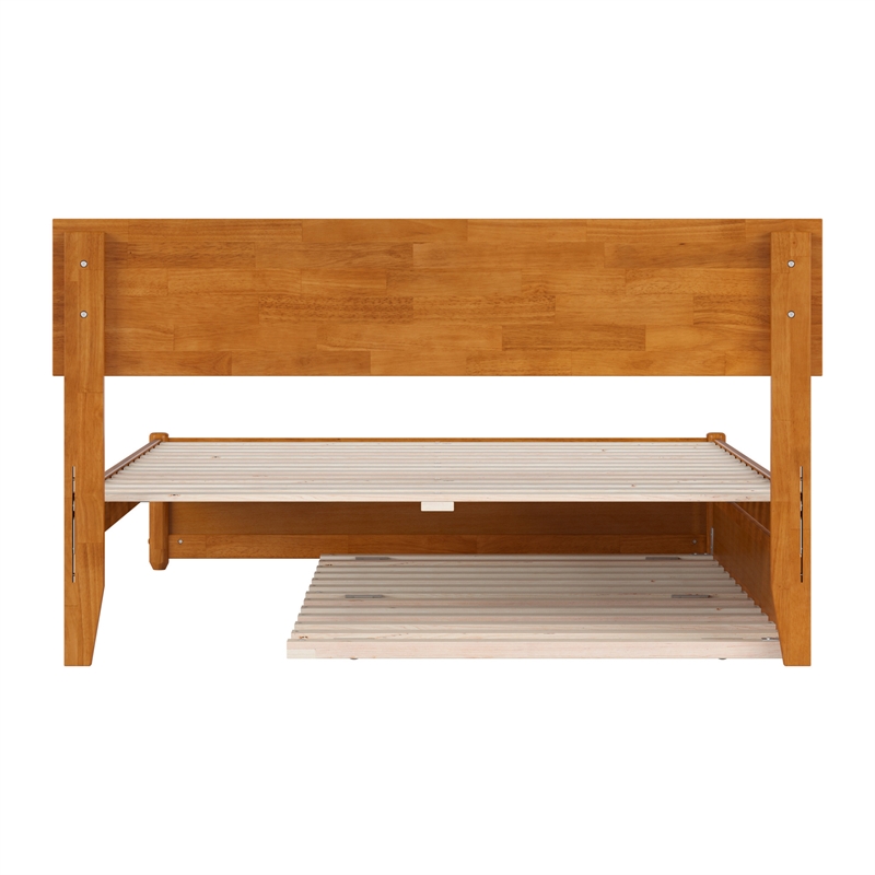 Wesley Full Platform Bed with Panel Footboard & Twin Trundle in Light Toffee