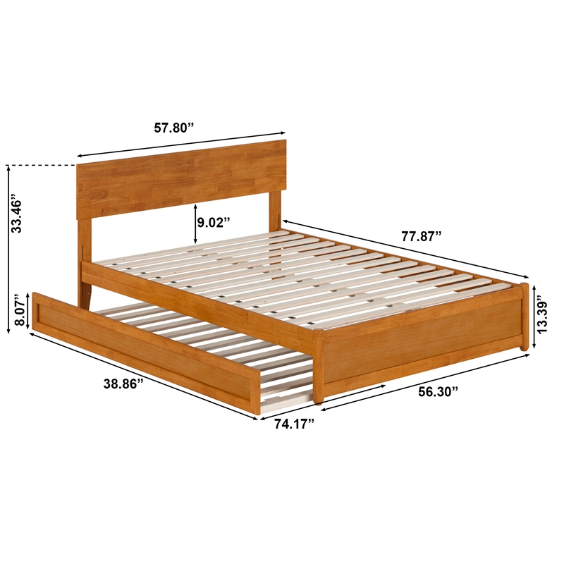 Wesley Full Platform Bed with Panel Footboard & Twin Trundle in Light Toffee