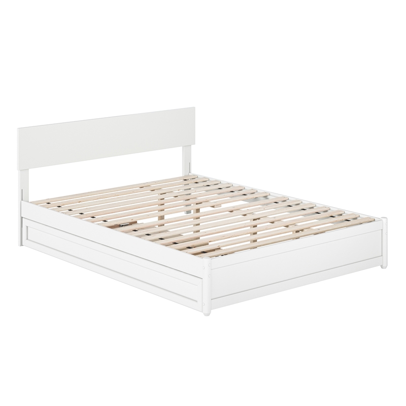 Wesley Queen Wood Platform Bed with Panel Footboard and Twin XL Trundle in White