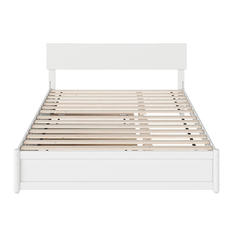 Wesley Queen Wood Platform Bed with Panel Footboard and Twin XL Trundle in White