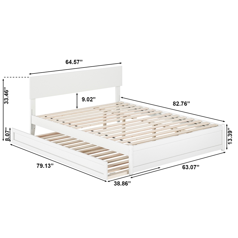 Wesley Queen Wood Platform Bed with Panel Footboard and Twin XL Trundle in White