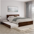 Wesley Queen Wood Platform Bed with Panel Footboard & Twin XL Trundle in Walnut