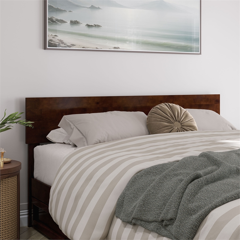 Wesley Queen Wood Platform Bed with Panel Footboard & Twin XL Trundle in Walnut