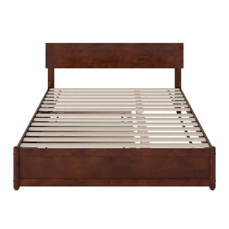 Wesley Queen Wood Platform Bed with Panel Footboard & Twin XL Trundle in Walnut